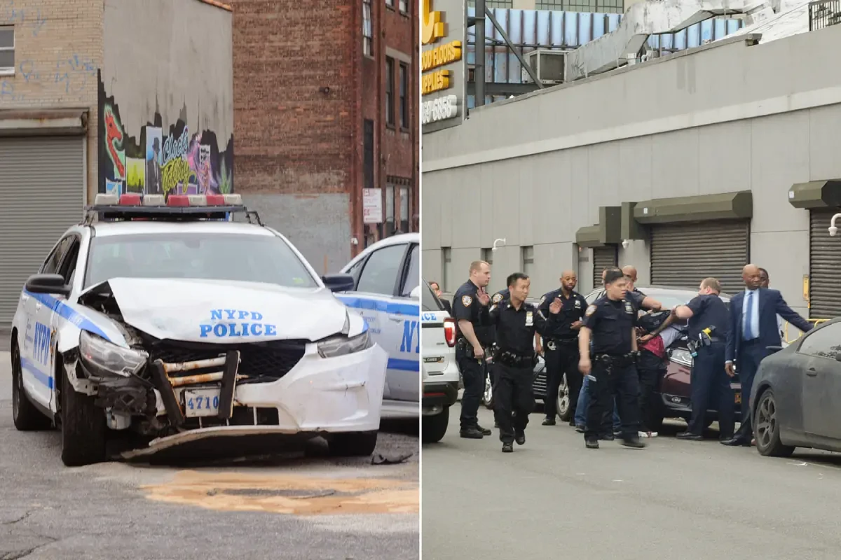 NYPD cruisers crash chasing sex shop robbery suspects