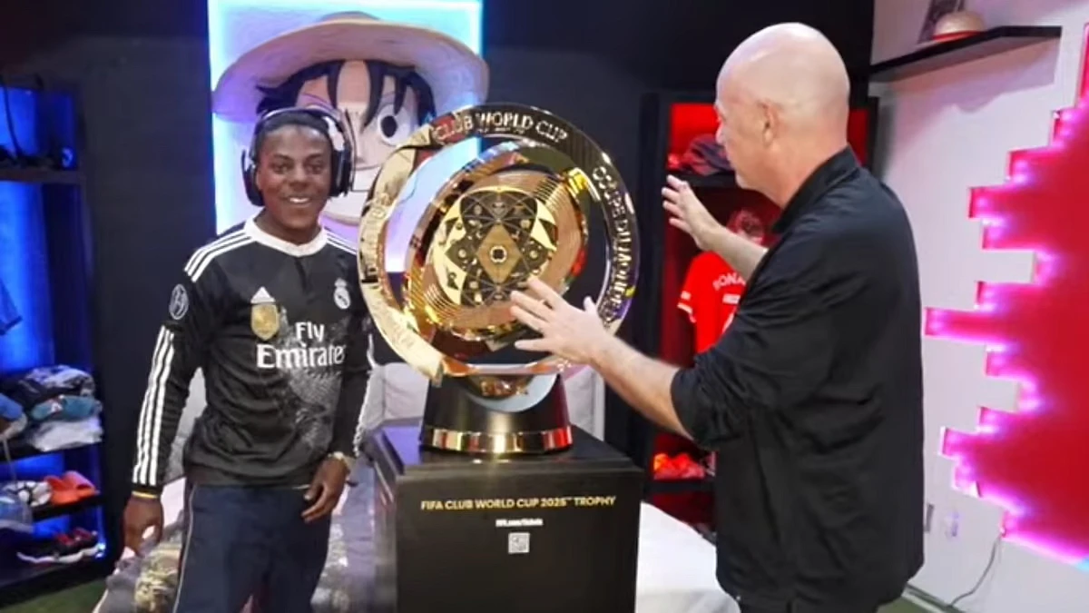 Bizarre moment FIFA president Gianni Infantino appears on IShowSpeed YouTube stream to unveil Club World Cup trophy