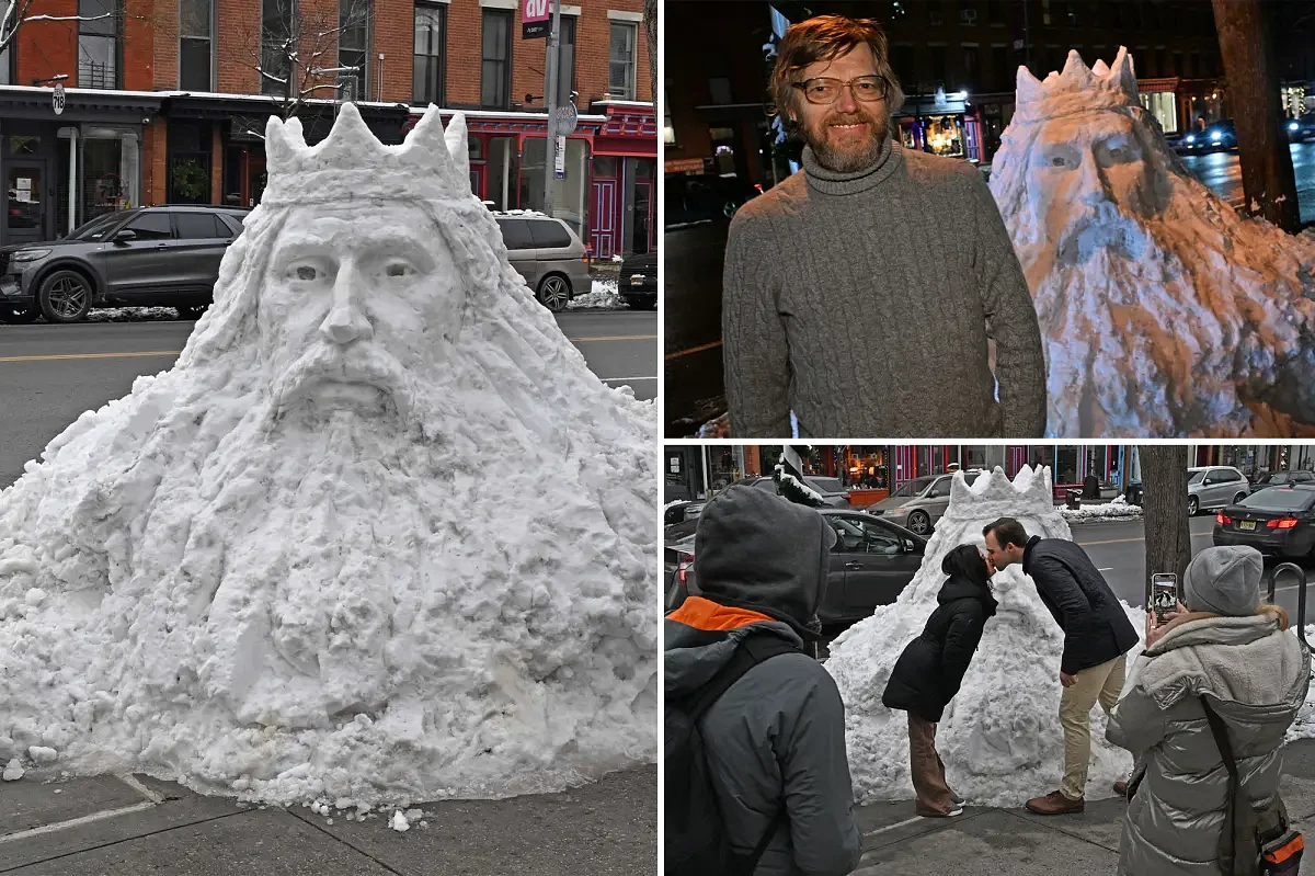Exclusive | NYC snow pile carved into ‘crazy’ Snow King sculpture — now it’s a tourist attraction