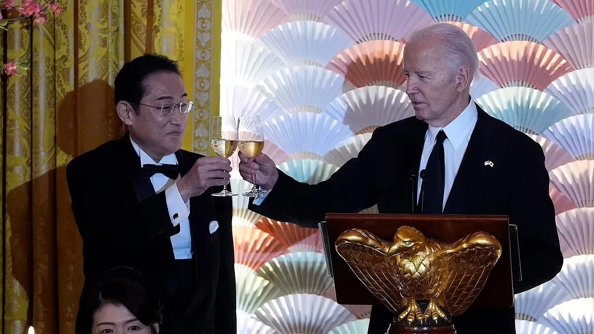 To boldly Joe! Japan's prime minister quotes Star Trek as he hails Tokyo's alliance with the US during glamorous, star-studded White House state dinner (as Biden tries to toast without a glass)