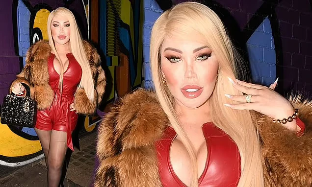 Jessica Alves leaves little to the imagination in a scarlet wrap playsuit as she returns to London